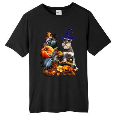 Grey Miniature Schnauzer Witch Hat Spooky Pumpkin Halloween Tall Fusion ChromaSoft Performance T-Shirt