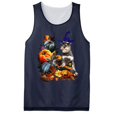 Grey Miniature Schnauzer Witch Hat Spooky Pumpkin Halloween Mesh Reversible Basketball Jersey Tank