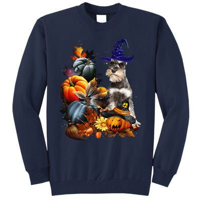 Grey Miniature Schnauzer Witch Hat Spooky Pumpkin Halloween Tall Sweatshirt