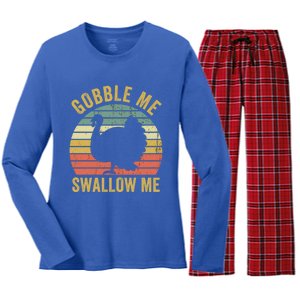 Gobble Me Swallow Funny Thanksgiving Feast Turkey Trot Gift Women's Long Sleeve Flannel Pajama Set 