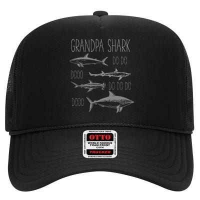 Grandpa Multiple Shark Do Doo Do Do Do Doo T High Crown Mesh Back Trucker Hat