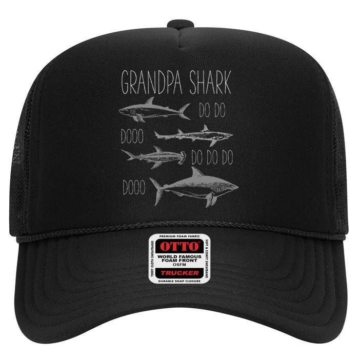 Grandpa Multiple Shark Do Doo Do Do Do Doo T High Crown Mesh Back Trucker Hat