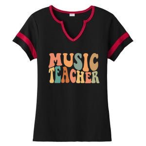 Groovy Music Teacher Cute Back To School Supplies Ladies Halftime Notch Neck Tee