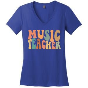 Groovy Music Teacher Cute Back To School Supplies Women's V-Neck T-Shirt