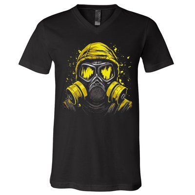 Gas Mask Toxic Biohazard V-Neck T-Shirt