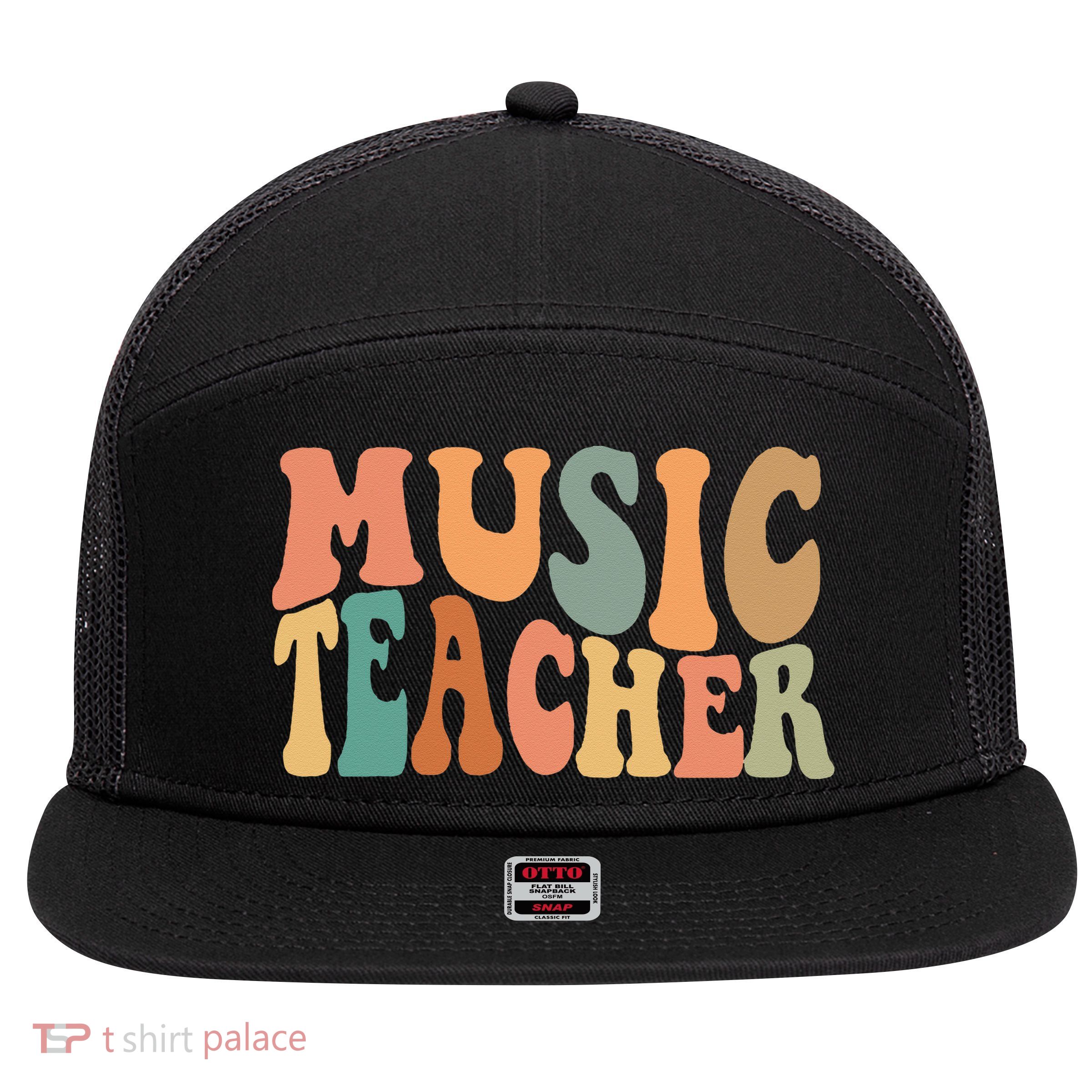 Groovy Music Teacher Cute Back to School Supplies 7 Panel Mesh Trucker Snapback Hat