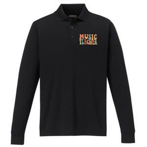 Groovy Music Teacher Cute Back to School Supplies Performance Long Sleeve Polo