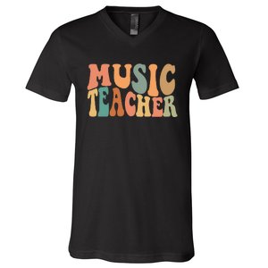 Groovy Music Teacher Cute Back to School Supplies V-Neck T-Shirt