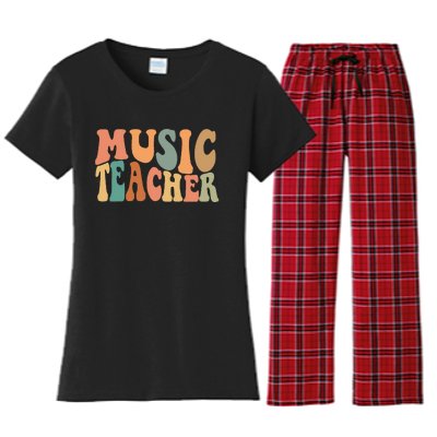 Groovy Music Teacher Cute Back to School Supplies Women's Flannel Pajama Set