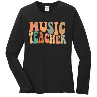 Groovy Music Teacher Cute Back To School Supplies Ladies Long Sleeve Shirt