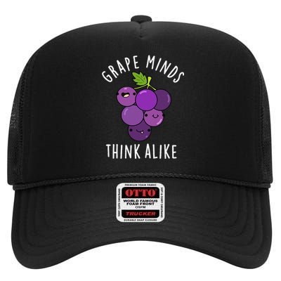 Grape Minds Think Alike Funny Fruit Pun High Crown Mesh Back Trucker Hat