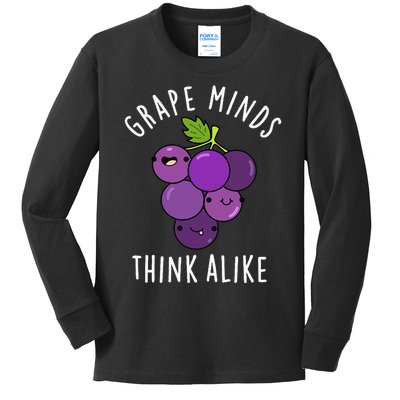 Grape Minds Think Alike Funny Fruit Pun Kids Long Sleeve Shirt