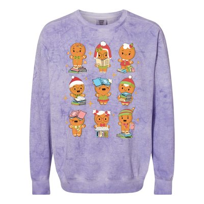 Gingerbread Man Teacher Christmas Reading Book Librarian Colorblast Crewneck Sweatshirt