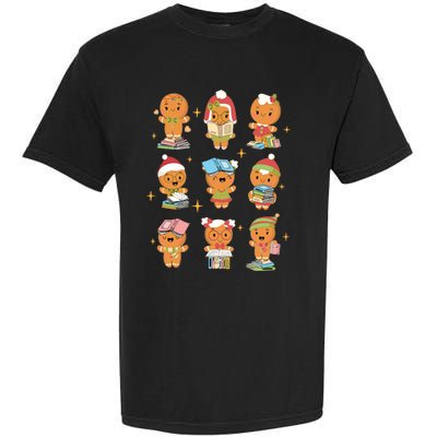 Gingerbread Man Teacher Christmas Reading Book Librarian Garment-Dyed Heavyweight T-Shirt