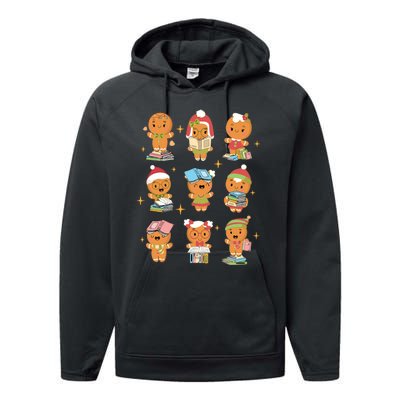 Gingerbread Man Teacher Christmas Reading Book Librarian Performance Fleece Hoodie