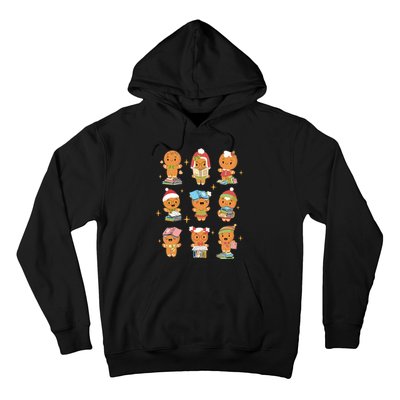 Gingerbread Man Teacher Christmas Reading Book Librarian Hoodie