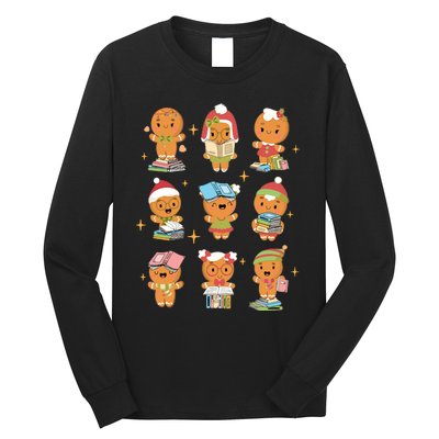 Gingerbread Man Teacher Christmas Reading Book Librarian Long Sleeve Shirt