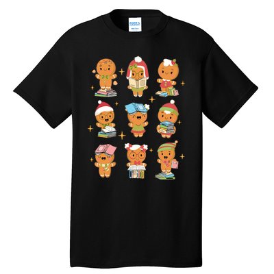 Gingerbread Man Teacher Christmas Reading Book Librarian Tall T-Shirt