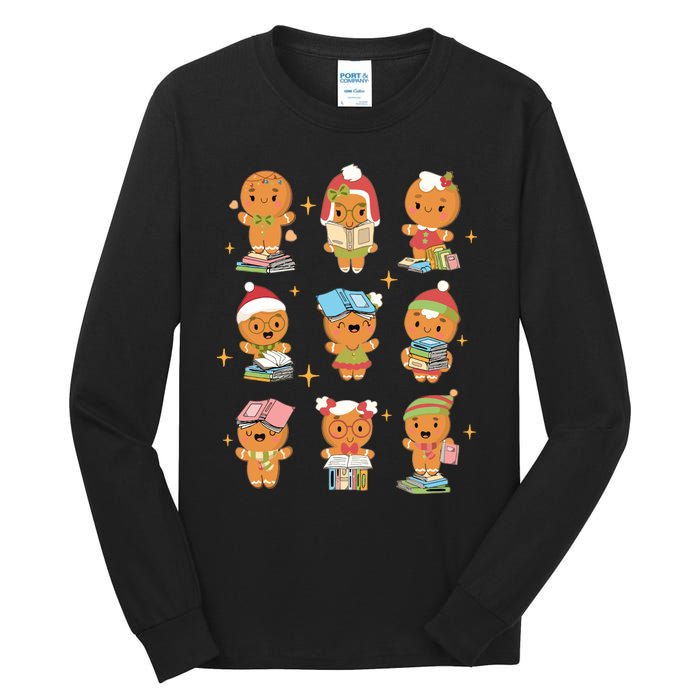 Gingerbread Man Teacher Christmas Reading Book Librarian Tall Long Sleeve T-Shirt