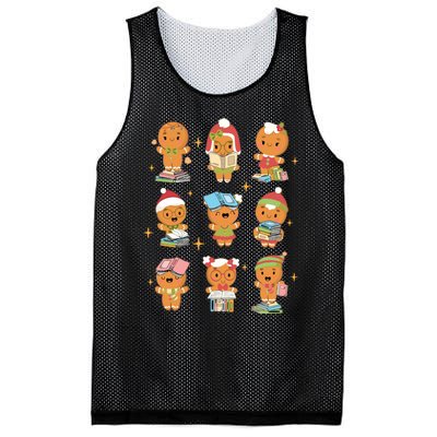 Gingerbread Man Teacher Christmas Reading Book Librarian Mesh Reversible Basketball Jersey Tank