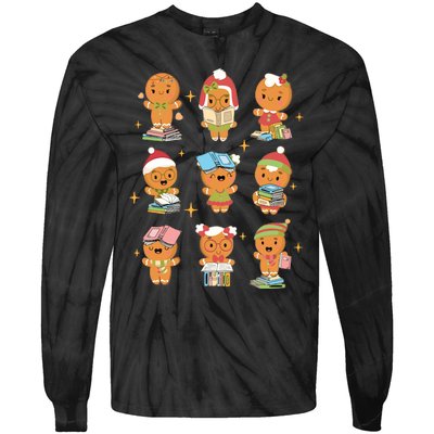 Gingerbread Man Teacher Christmas Reading Book Librarian Tie-Dye Long Sleeve Shirt