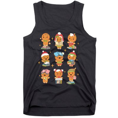 Gingerbread Man Teacher Christmas Reading Book Librarian Tank Top