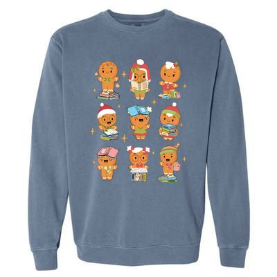 Gingerbread Man Teacher Christmas Reading Book Librarian Garment-Dyed Sweatshirt