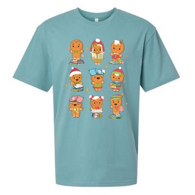 Gingerbread Man Teacher Christmas Reading Book Librarian Sueded Cloud Jersey T-Shirt