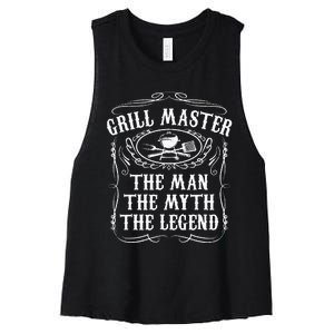 Grill Master The Man The Myth Legend Funny BBQ Smoker Gift Women's Racerback Cropped Tank