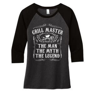 Grill Master The Man The Myth Legend Funny BBQ Smoker Gift Women's Tri-Blend 3/4-Sleeve Raglan Shirt