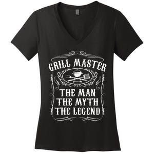 Grill Master The Man The Myth Legend Funny BBQ Smoker Gift Women's V-Neck T-Shirt