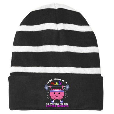 Growth Mindset Teacher, Inspirationals Striped Beanie with Solid Band