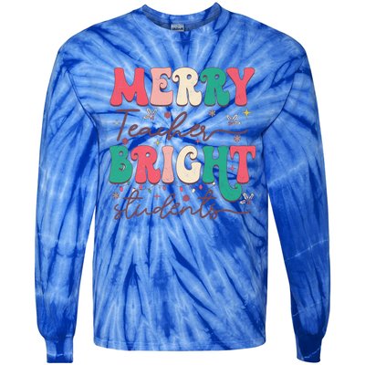 Groovy Merry Teacher Bright Students Funny Christmas Teacher Gift Tie-Dye Long Sleeve Shirt