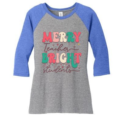 Groovy Merry Teacher Bright Students Funny Christmas Teacher Gift Women's Tri-Blend 3/4-Sleeve Raglan Shirt