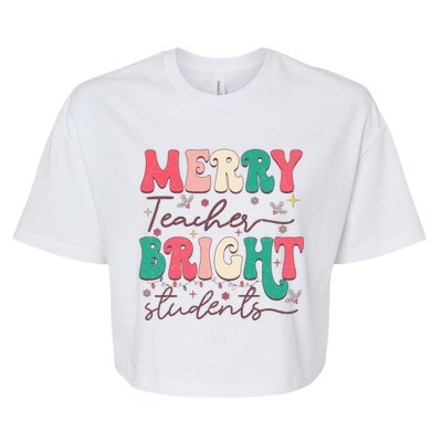 Groovy Merry Teacher Bright Students Funny Christmas Teacher Gift Bella+Canvas Jersey Crop Tee