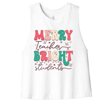 Groovy Merry Teacher Bright Students Funny Christmas Teacher Gift Women's Racerback Cropped Tank