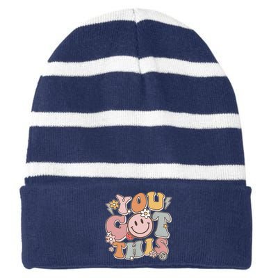 Groovy Motivational Testing Day Teacher Student You Got This Striped Beanie with Solid Band