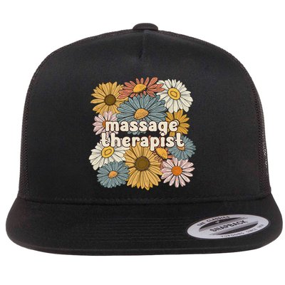 Groovy Massage Therapist Flowers Massage Therapy Flat Bill Trucker Hat