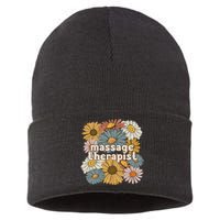 Groovy Massage Therapist Flowers Massage Therapy Sustainable Knit Beanie