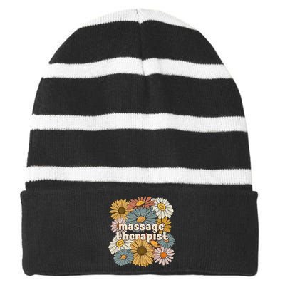 Groovy Massage Therapist Flowers Massage Therapy Striped Beanie with Solid Band