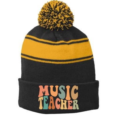 Groovy Music Teacher Cute Back to School Supplies  Stripe Pom Pom Beanie