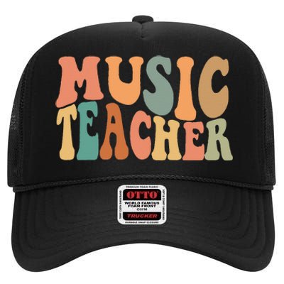 Groovy Music Teacher Cute Back to School Supplies  High Crown Mesh Back Trucker Hat