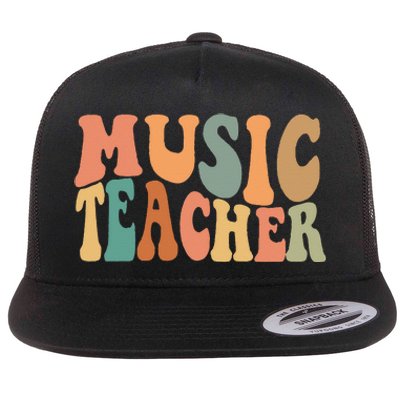 Groovy Music Teacher Cute Back to School Supplies  Flat Bill Trucker Hat