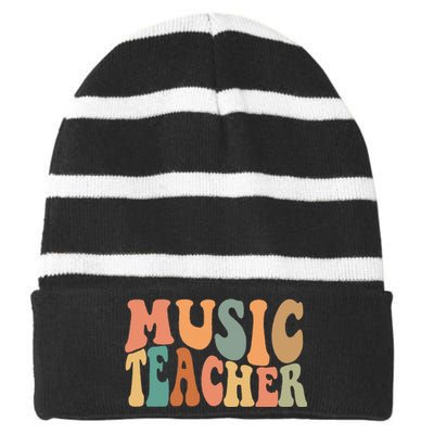 Groovy Music Teacher Cute Back to School Supplies  Striped Beanie with Solid Band