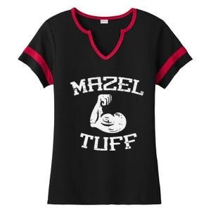 Gym Mazel Tuff Jew Workout Funny Fitness Hanukkah Ladies Halftime Notch Neck Tee