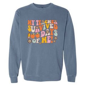 Groovy My Teacher Survived 100 Days Of Me Funny 100th Day Meaningful Gift Garment-Dyed Sweatshirt