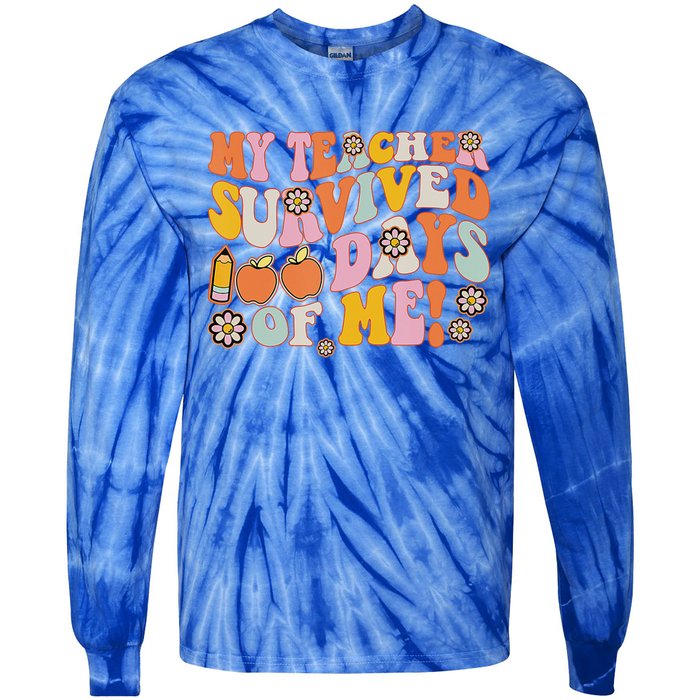 Groovy My Teacher Survived 100 Days Of Me Funny 100th Day Meaningful Gift Tie-Dye Long Sleeve Shirt