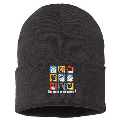 god made us all unique diversity variety feline christian Sustainable Knit Beanie