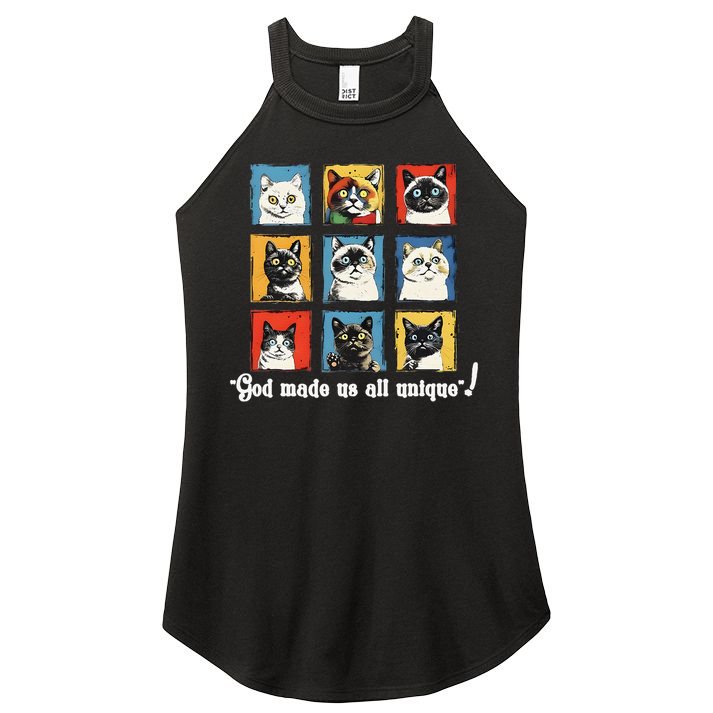 god made us all unique diversity variety feline christian Women's Perfect Tri Rocker Tank