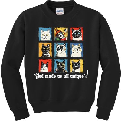 god made us all unique diversity variety feline christian Kids Sweatshirt